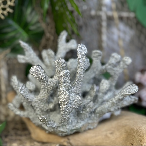 NEW Silver Poly Resin CORAL Coastal Nautical Beach Ocean Decor Bookend Shell Dis - Picture 3 of 16